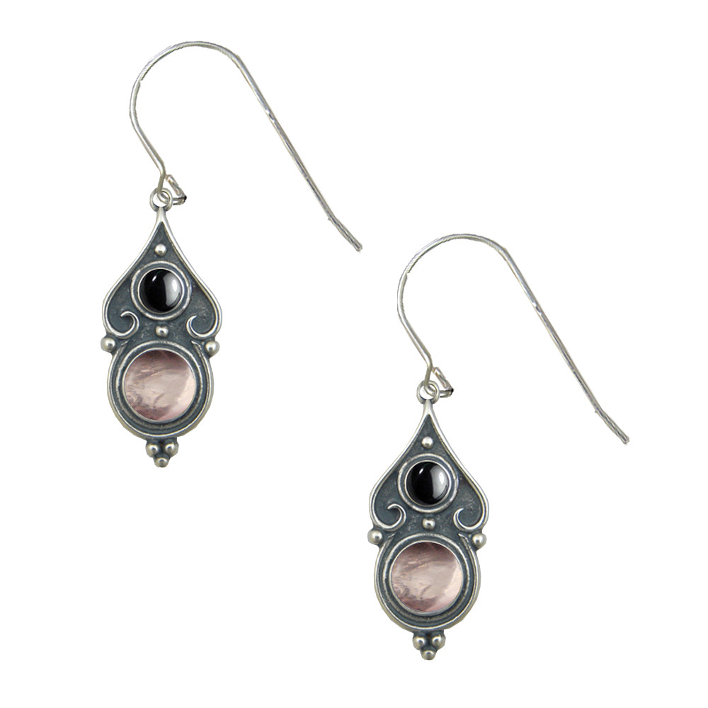 Sterling Silver Designer Post Stud Earrings With Rose Quartz And Hematite